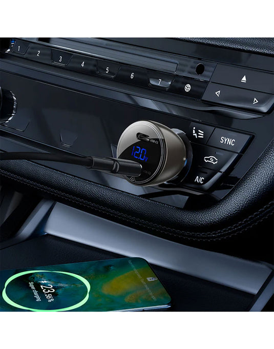 Acefast 60W Dual USB-C Super Fast Car Charger w/ Digital Display, Transparent Body (B10)