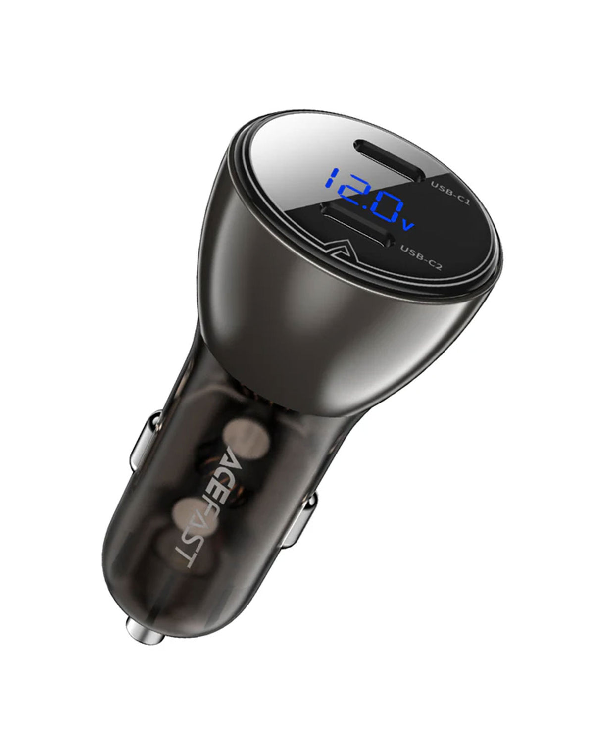 Acefast 60W Dual USB-C Super Fast Car Charger w/ Digital Display, Transparent Body (B10)