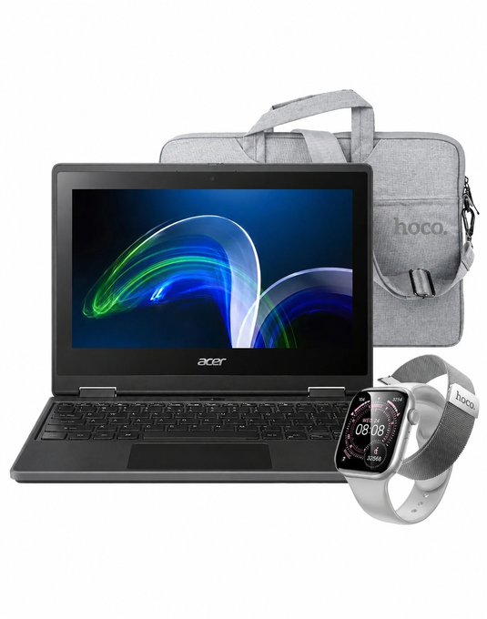 Acer TravelMate B311-32 11.6-inch Intel Celeron N5100 4GB 128GB @1.10GHz Windows 11 Pro - Black (Good-Refurbished) + Laptop Bag + Sunglasses (DI87 Max) + Smart Watch (Y42) 2 Straps (Bundle Deal)