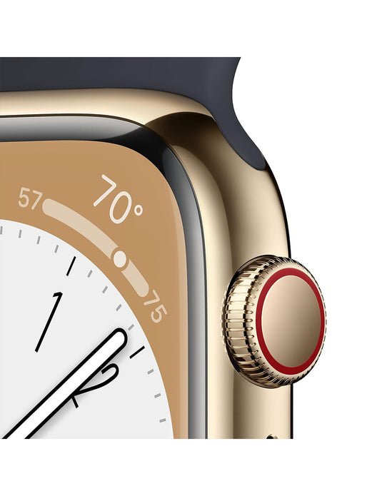 Apple Watch Series 8 41MM GPS + Cellular Stainless Steel With Black Sport Band - Gold