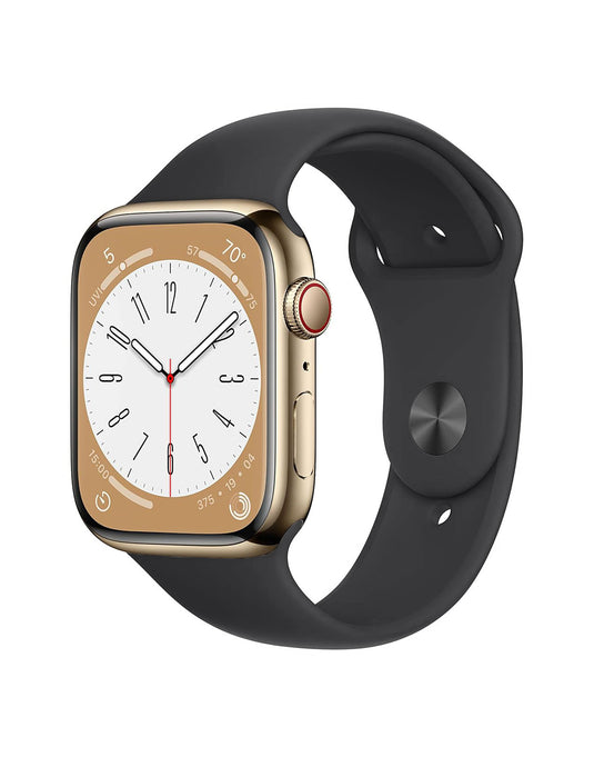Apple Watch Series 8 41MM GPS + Cellular Stainless Steel With Black Sport Band - Gold