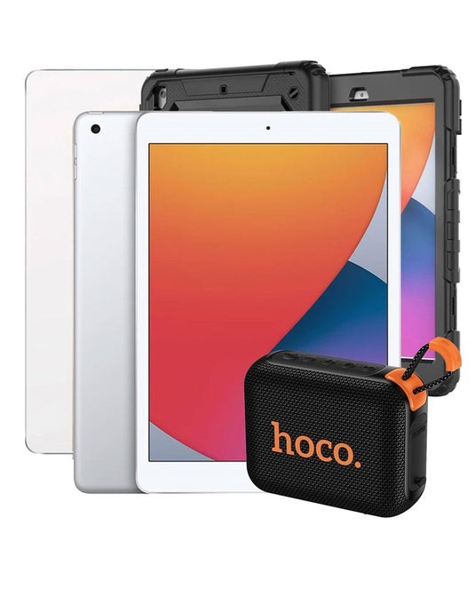 Apple iPad 8th Gen (2020) 10.2-inch 32GB Wifi Only - Silver (Good-Refurbished) + Bluetooth Speaker (HC31) + Tempered Glass + Back Case (Bundle Deal)