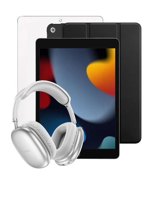Apple iPad 9th Gen (2021) 10.2-inch 64GB Wifi Only - Space Gray (Very Good Pre-Owned) + Tempered Glass + Flip Case + Bluetooth Headset (W35 Air) (Bundle Deal)