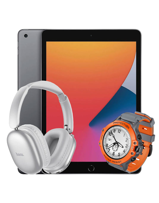 Apple iPad 8th Gen (2020) 10.2-inch 32GB Wifi Only - Space Grey (Good-Refurbished) + Bluetooth Headset (W73) + Kids Smart Watch Y107 (Bundle Deal)