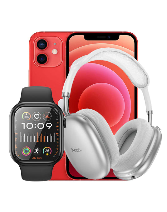 Apple iPhone 12 128GB 5G (Very Good Pre-Owned)+Case & Protector + Smart Watch and Bluetooth Headsets (Bundle Deal)