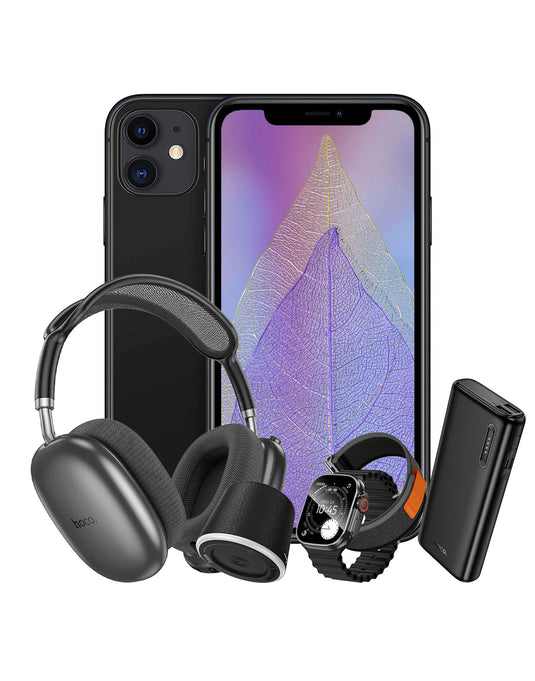 Apple iPhone 11 64GB 4G - Black (Very Good-Refurbished) + Bluetooth Headset (W55) + Smart Watch (Y42 Ultra) 2 Straps + Bluetooth Speaker (HC49) + Power Bank (J158A) (Bundle Deal)
