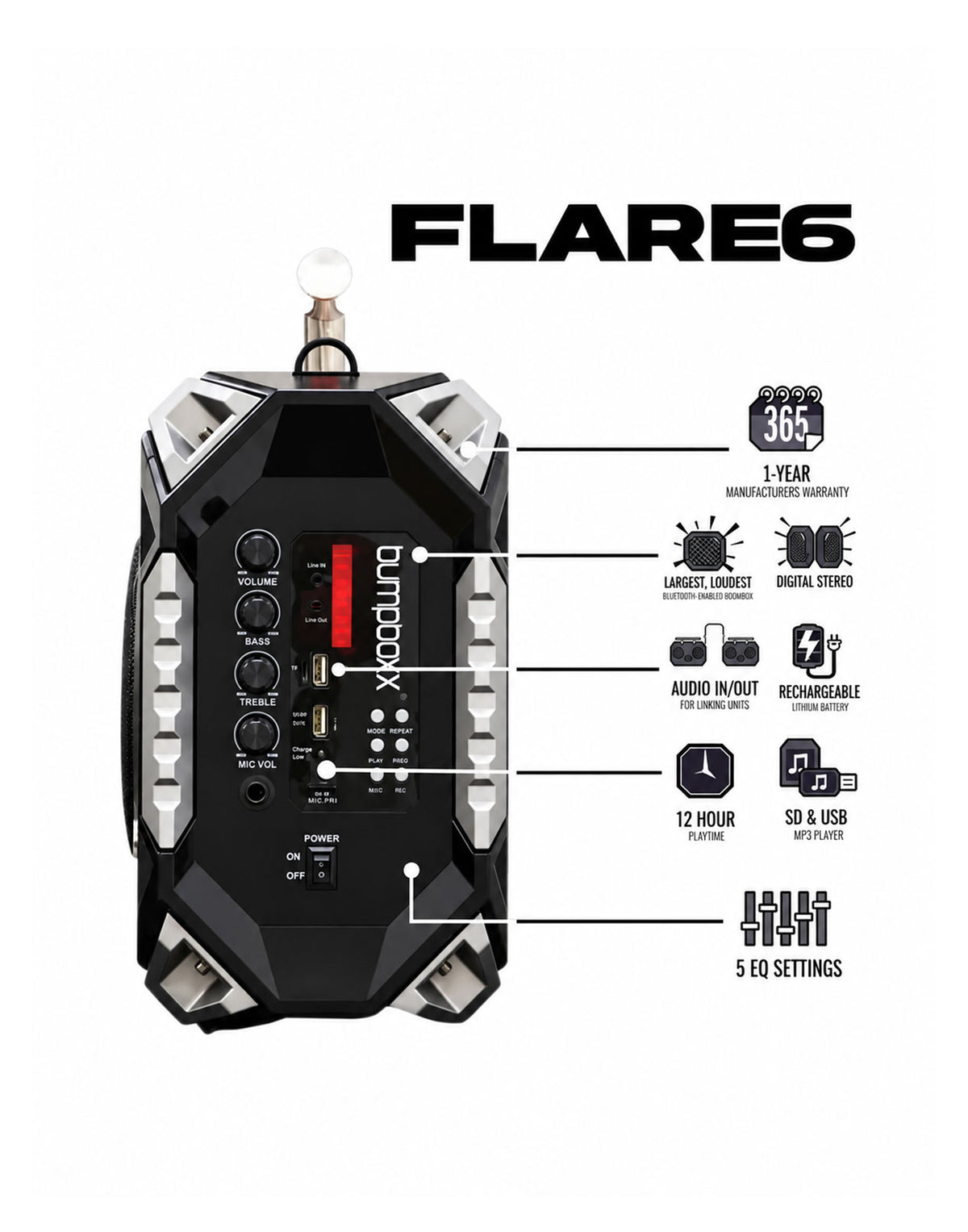 Bumpboxx Flare 6 Bluetooth Party Speaker 150 RMS Watts