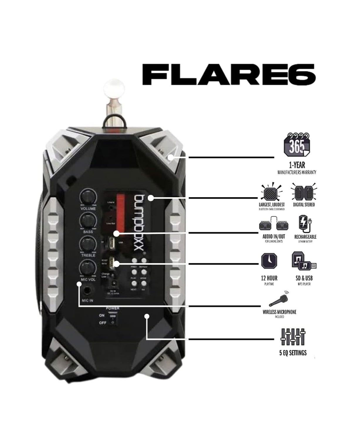 Bumpboxx Flare 6 Bluetooth Party Speaker 150 RMS Watts