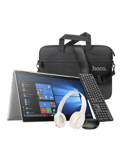 HP Elitebook X360 1030 G4 13.3-inch i5 8th Gen 16GB 256GB @1.60GHz Windows 11 Pro Touch Screen Laptop - Silver (Good Pre-Owned) + Laptop Bag + Keyboard + Mouse Set (GM17) + Bluetooth Headset (W46) (Bundle Deal)