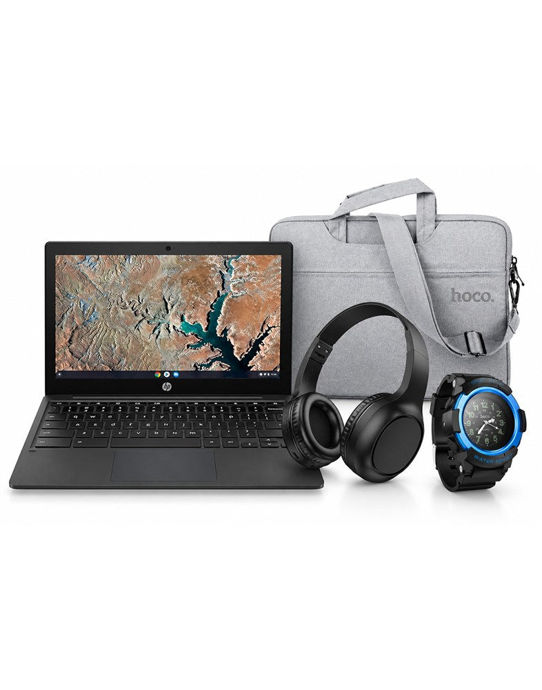 HP G9EE 11.6-inch N4500 4GB 32GB Chromebook - Black (Very Good-Refurbished)+Bag+Headset+Kids Watch (Bundle)