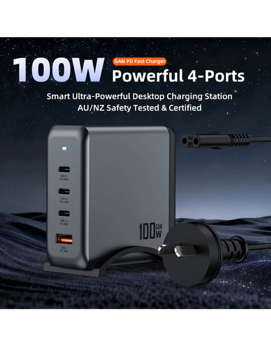 Hoco 100W 4-Port Ultra Fast Desktop/Laptop Charging Adaptor (AU9) - White