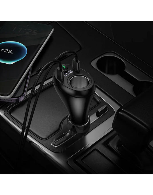Hoco 120W FM Car Kit with PD+QC, Cigarette Lighter Hub, LED Display (E88)