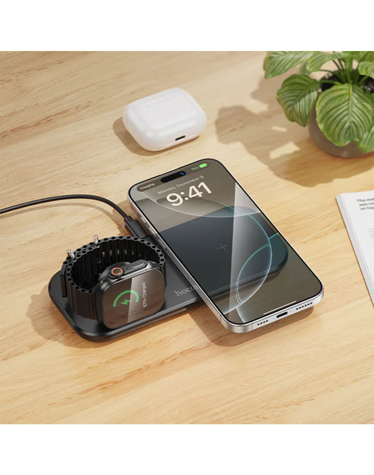 Hoco 15W Ultra Thin 3 in 1 Wireless Charger (CW65) - Black
