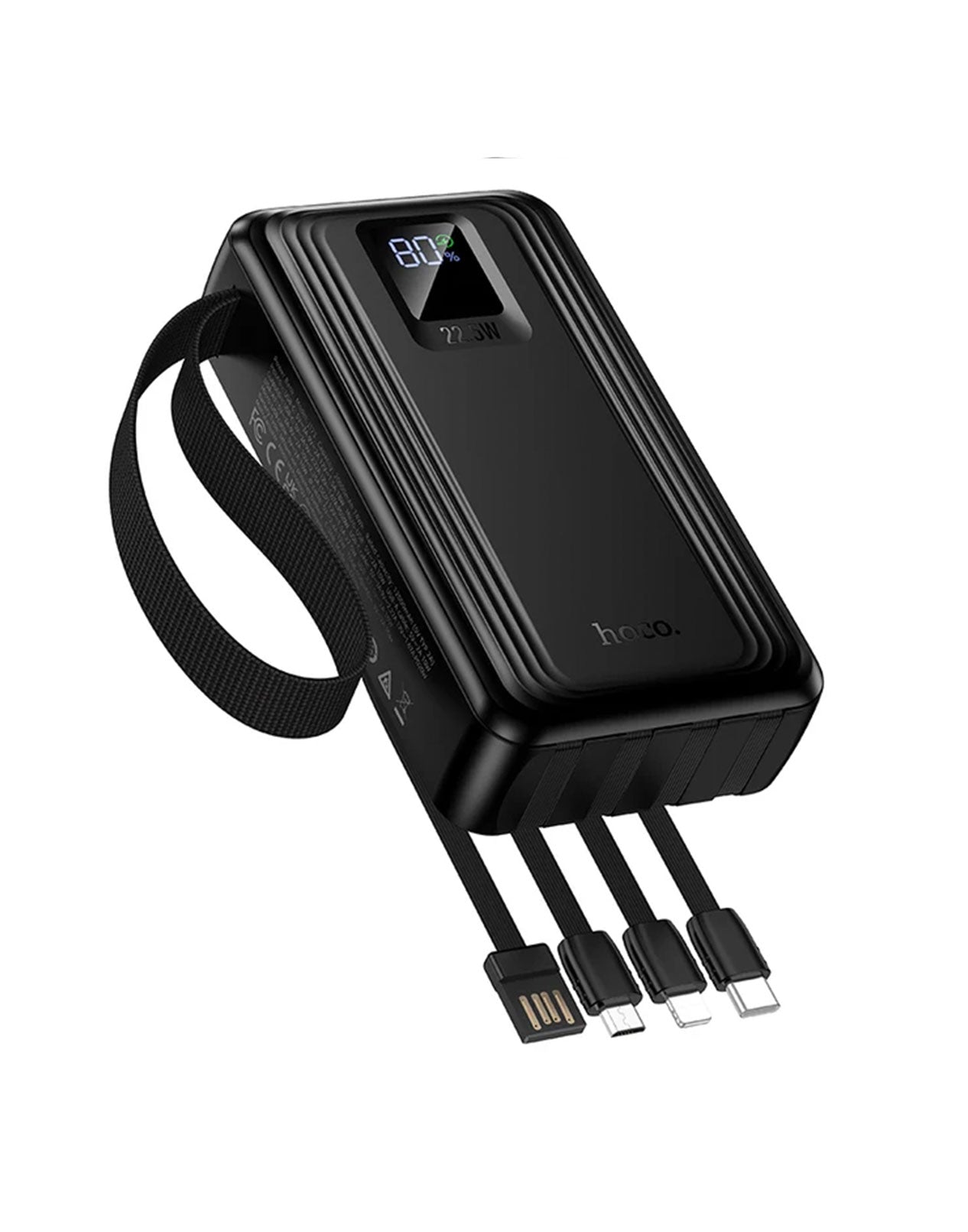 Hoco 22.5W PD+QC Power Bank with 4 Built-in Cables, Digital Display, 2x LED Lights (20000mAh) (J173) - Black