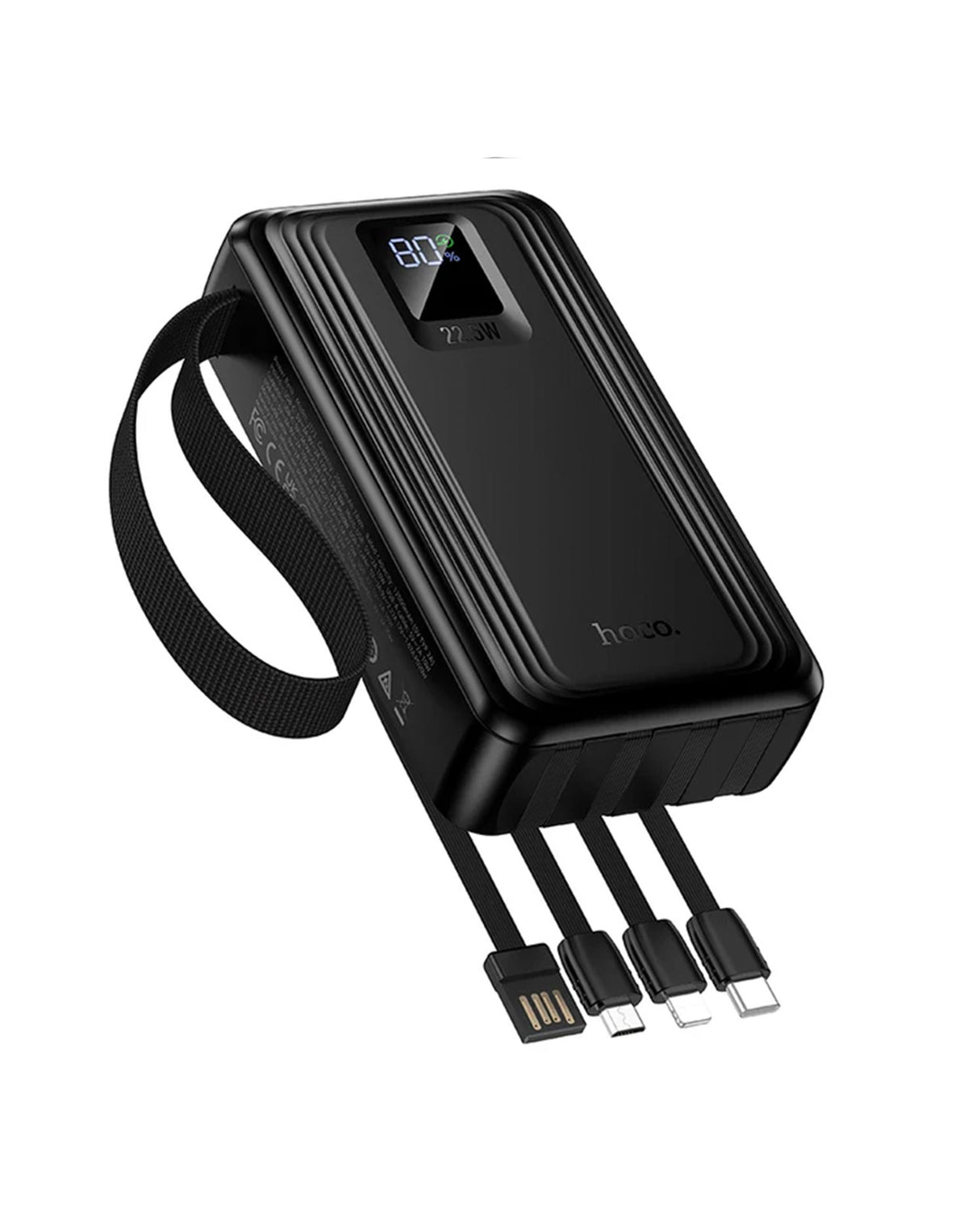 Hoco 22.5W PD+QC Power Bank with 4 Built-in Cables, Digital Display, 2x LED Lights (20000mAh) (J173) - Black