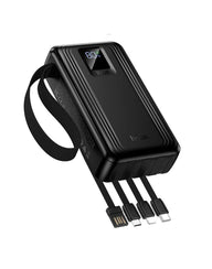 Hoco 22.5W PD+QC Power Bank with 4 Built-in Cables, Digital Display, 2x LED Lights (20000mAh) (J173) - Black