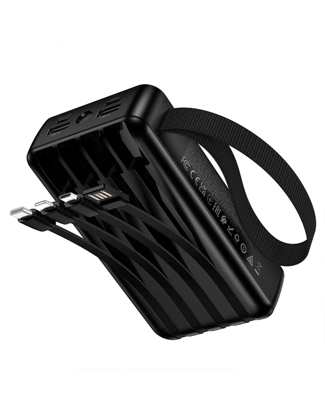Hoco 22.5W PD+QC Power Bank with 4 Built-in Cables, Digital Display, 2x LED Lights (20000mAh) (J173) - Black
