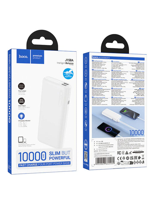 Hoco 2A Slim Power Bank Dual Input, Dual USB-A Output (10000mAh) (J158A) - White