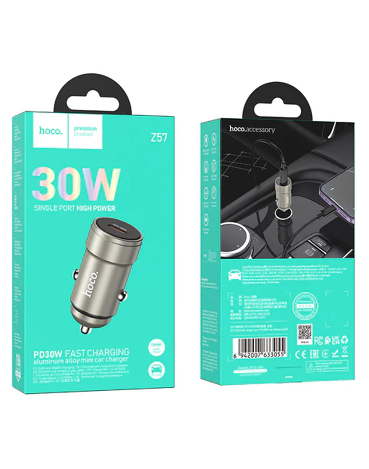 Hoco 30W PD USB-C Super Fast Car Charger w/ Aluminium Alloy Body (Z57)