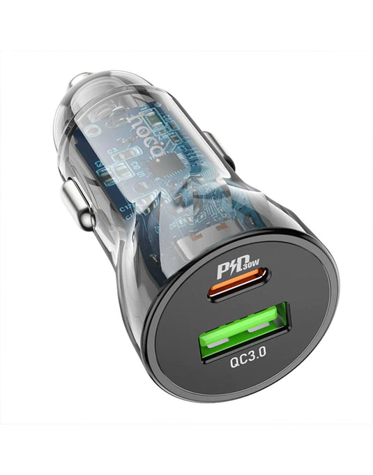 Hoco 30W PD+QC (USB A & C) Super Fast Car Charger (Z47A)