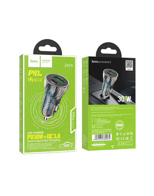 Hoco 30W PD+QC (USB A & C) Super Fast Car Charger (Z47A)