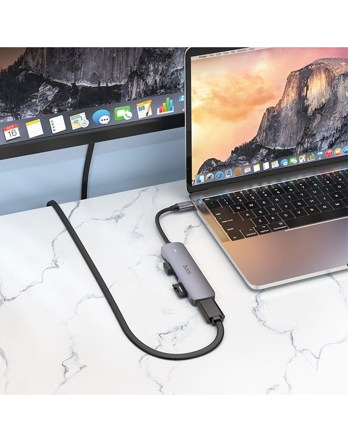 Hoco 6 in 1 Multi Function Hub - HDMI, Card Reader, USB-C,USB-A 2.0/3.0 (HB28) - Silver