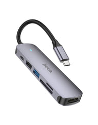 Hoco 6 in 1 Multi Function Hub - HDMI, Card Reader, USB-C,USB-A 2.0/3.0 (HB28) - Silver