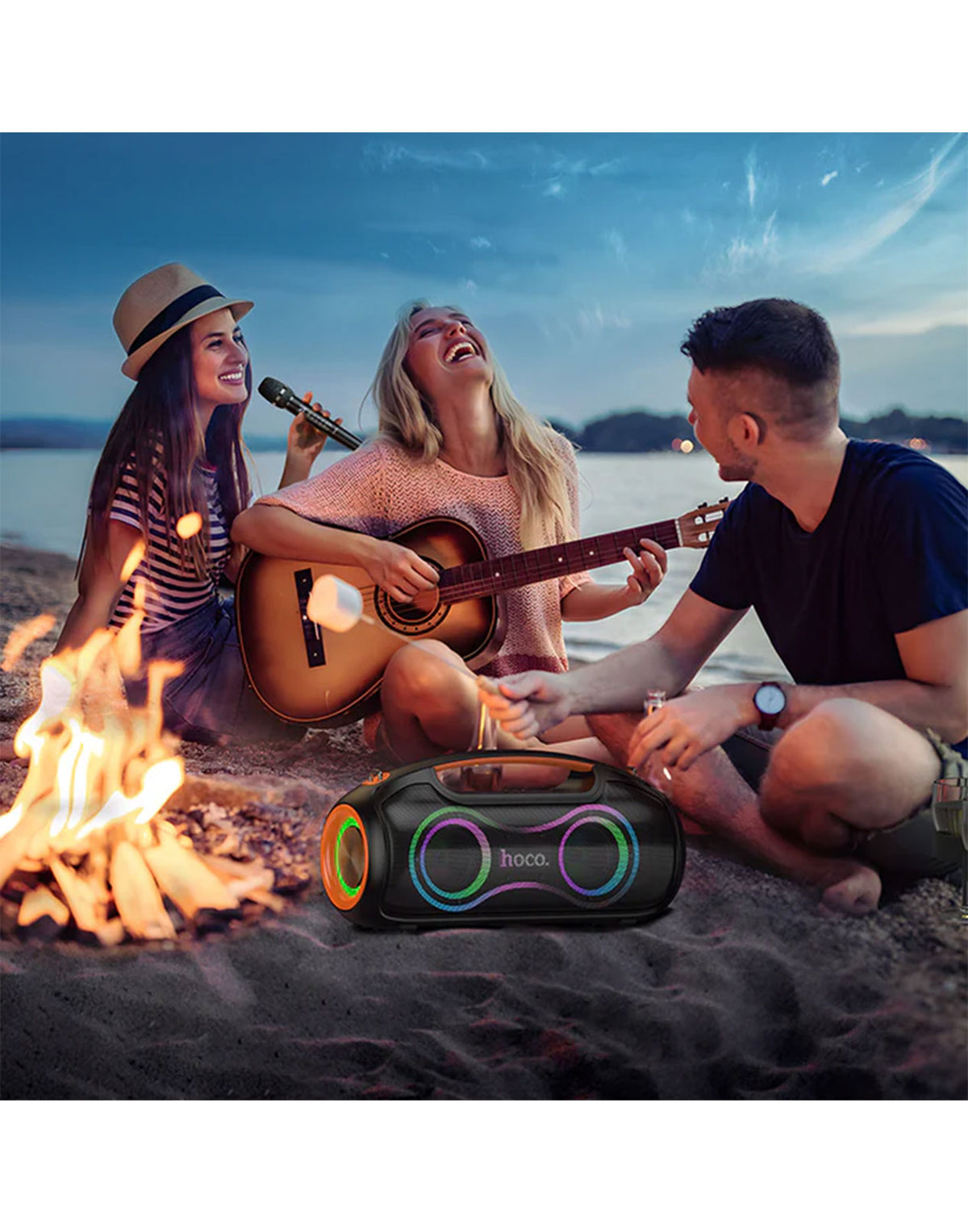 Hoco 600W Bluetooth Party Speaker RGB Lights + 2 Wireless Microphones - Black
