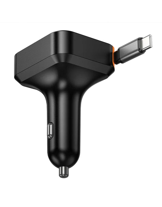 Hoco 60W 3 Outputs PD+QC Super Fast Car Charger w/ Retractable Type C Cable (NZ18)