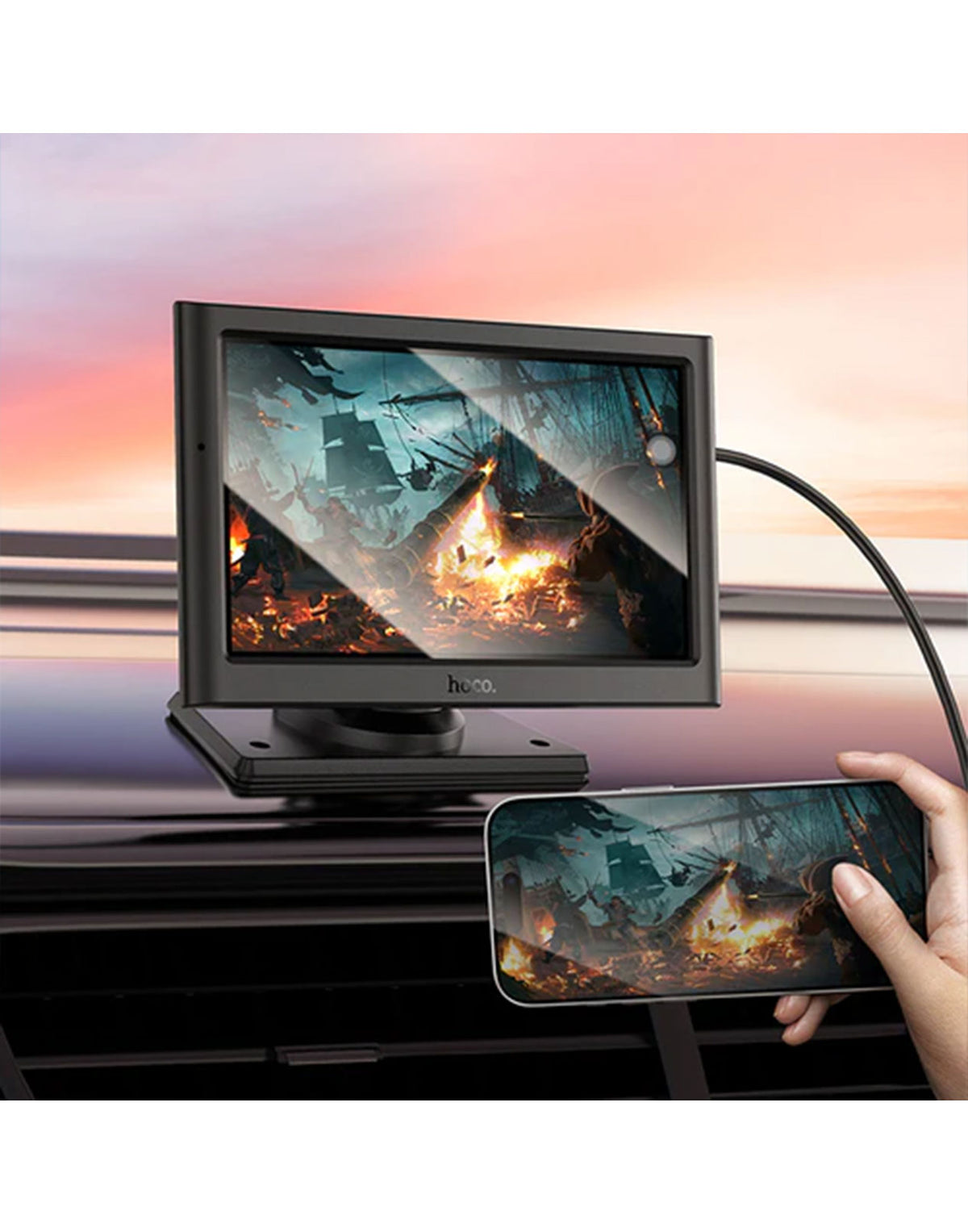 Hoco 7-inch Car Portable Screen w/ Wireless Apple Car Play, Wireless Android Auto, Screen Mirroring (HU2)