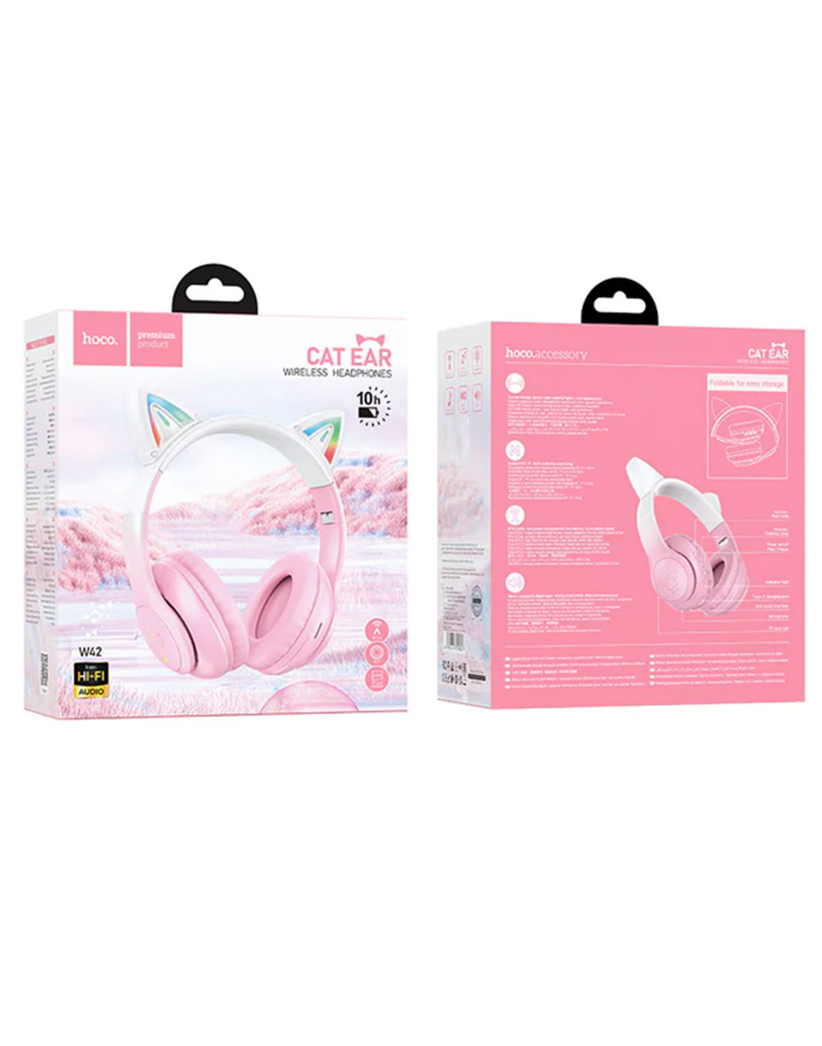 Hoco Bluetooth Cat Ear Headset w/ LED Light Pink (W42)