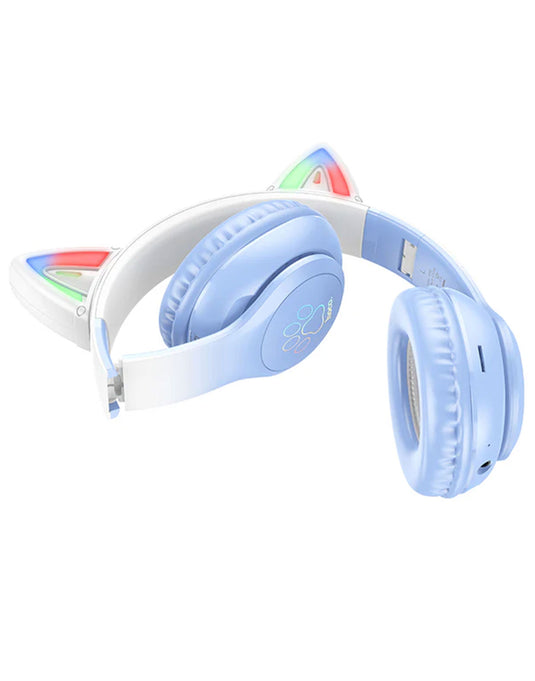 Hoco Bluetooth Cat Ear Headset w/ LED Light Blue (W42)
