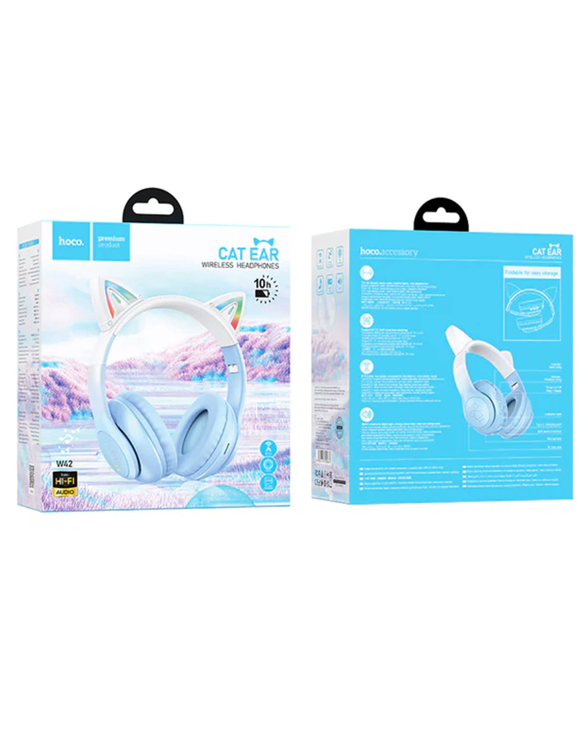 Hoco Bluetooth Cat Ear Headset w/ LED Light Blue (W42)