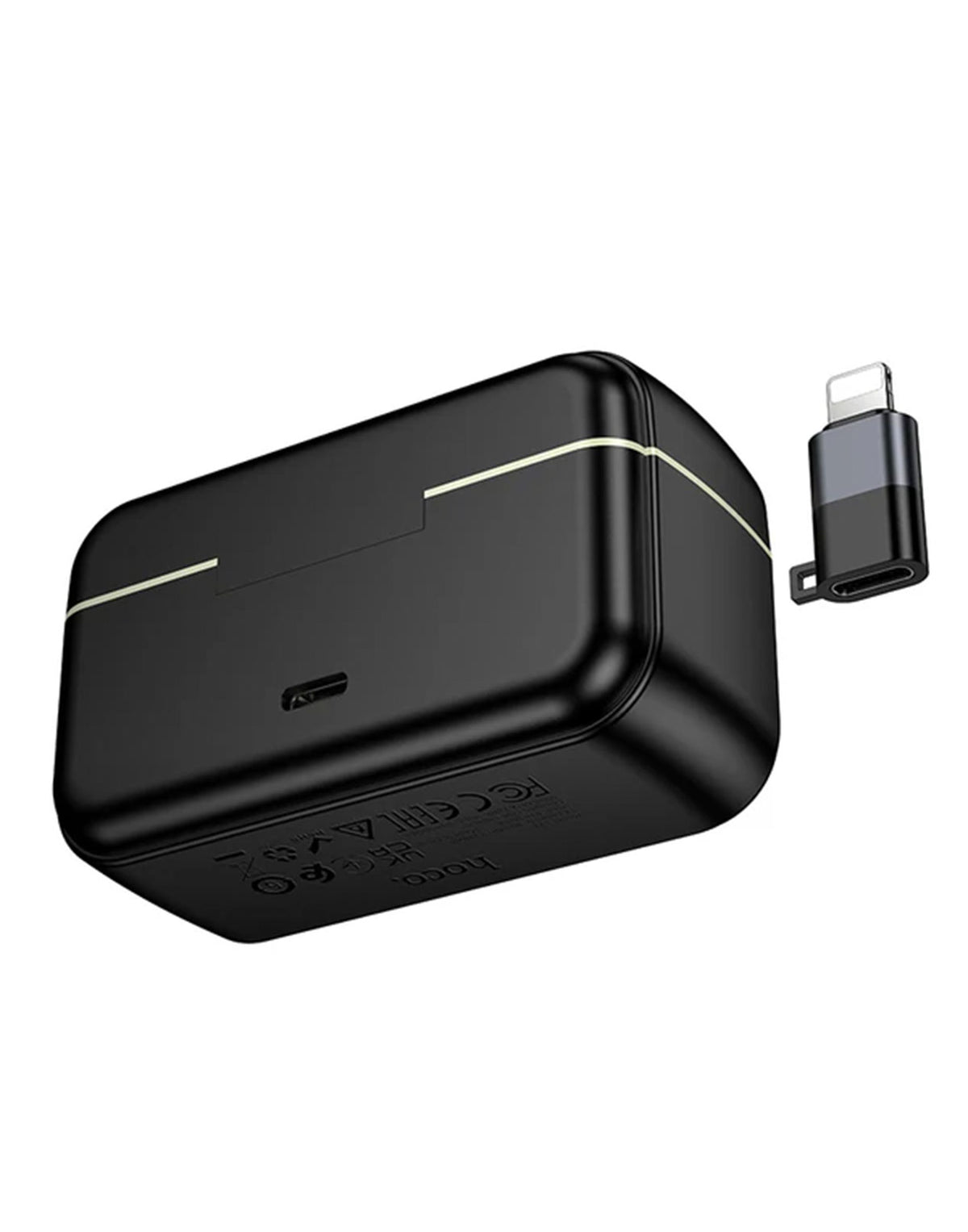 Hoco Dual Wireless Digital Microphone w/ USB-C Connector + Lightning Adaptor, ENC Noise Cancellation, Magnetic Lapel (L22) - Black