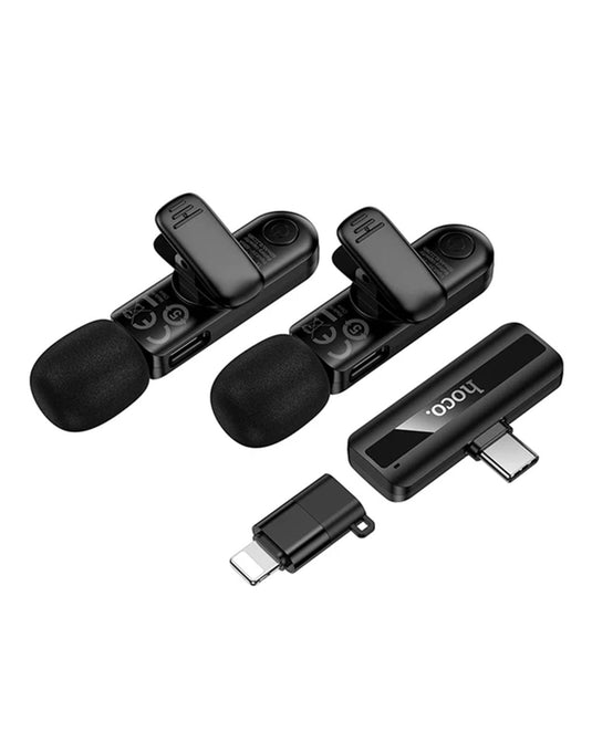 Hoco Dual Wireless Digital Microphone w/ USB-C Connector + Lightning Adaptor, DSP Noise Cancellation (L20A)