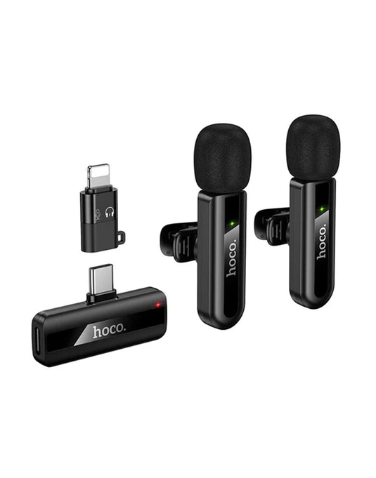 Hoco Dual Wireless Digital Microphone w/ USB-C Connector + Lightning Adaptor, DSP Noise Cancellation (L20A)