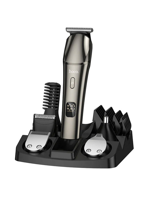 Hoco Electric Hair Clipper With IPX6 Waterproofing, LED Battery Display, 7500 RPM, 6 in 1 Grooming Set (HP26) - Black