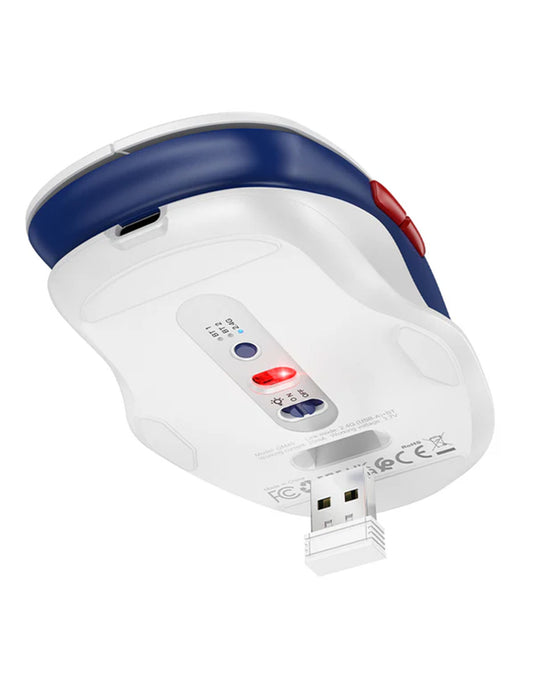 Hoco Ergonomic Wireless Mouse with Nano Receiver, LED Light, Dual Mode 2.4G + Bluetooth, Multi-Function Buttons (GM40) -White