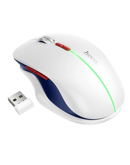 Hoco Ergonomic Wireless Mouse with Nano Receiver, LED Light, Dual Mode 2.4G + Bluetooth, Multi-Function Buttons (GM40) -White