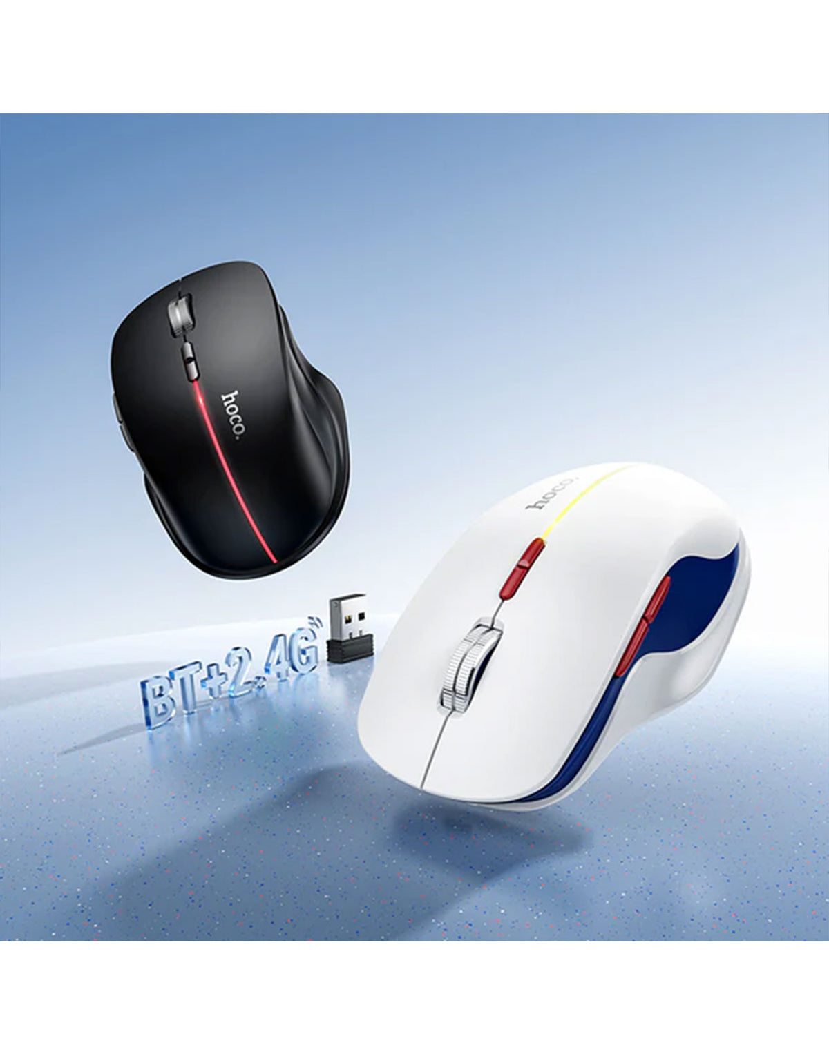 Hoco Ergonomic Wireless Mouse with Nano Receiver, LED Light, Dual Mode 2.4G + Bluetooth, Multi-Function Buttons (GM40)