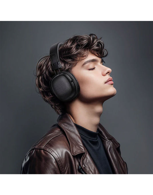 Hoco Leather Bluetooth Headset w/ 32 Hours, Air Soft Earmuff, Aux Input, Foldable Design (W64) - Brown (Brand New)