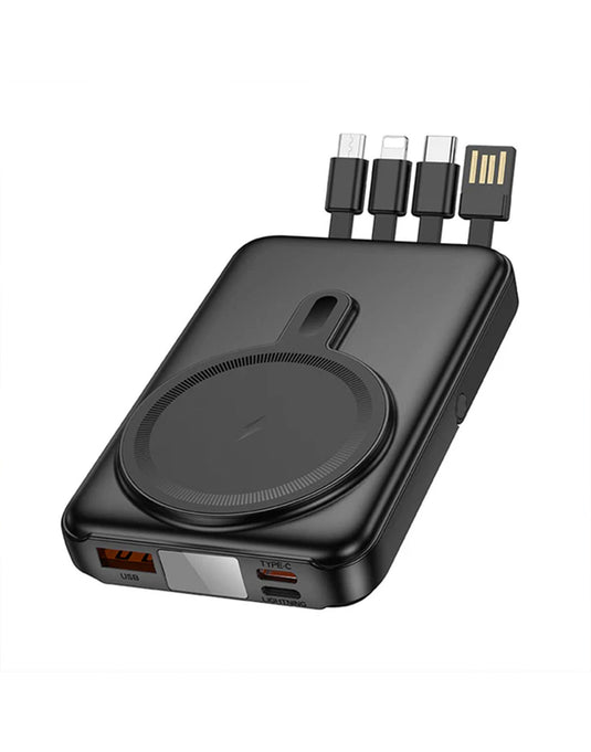 Hoco Magnetic 22.5W PD+QC Wireless Charging Power Bank w/ 4 Built-in Cables, Kick Stand (10000mAh) (J135)