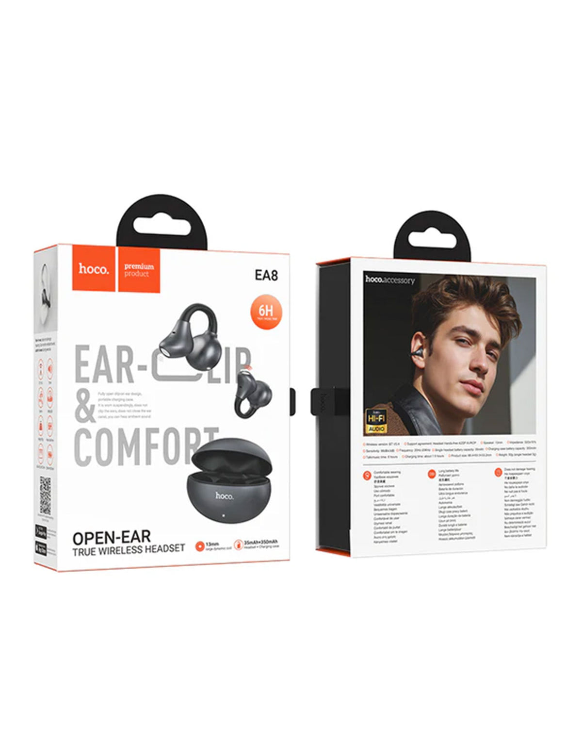 Hoco Open-Ear TWS Clip-On Earbuds with 6 Hours, Hoco Music App (EA8)