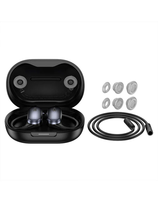 Hoco Open Ear TWS Earbuds w/ Ear Hook With Detachable lanyard, 7 Hours (EA7) With ANC+ENC - Black