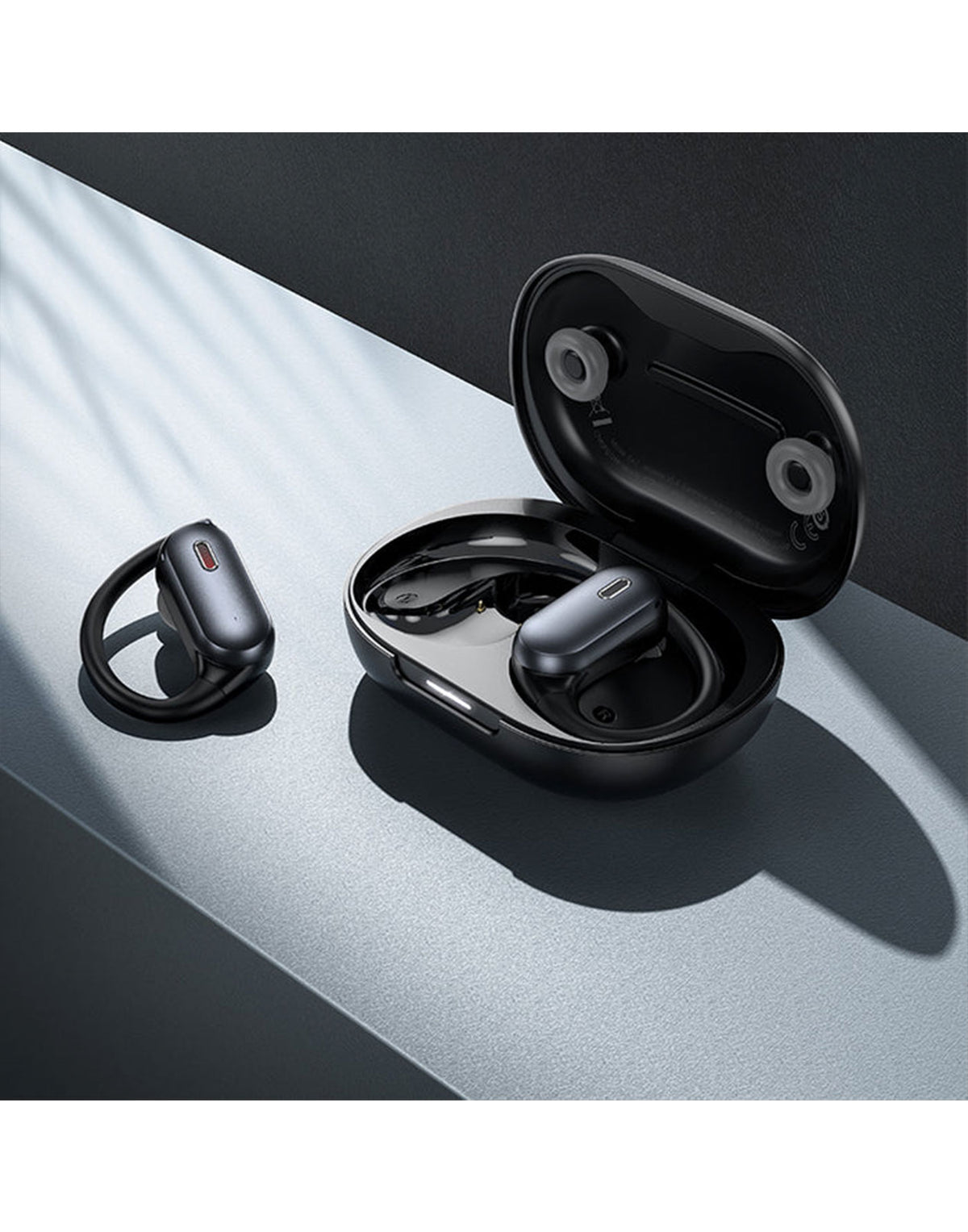 Hoco Open Ear TWS Earbuds w/ Ear Hook With Detachable lanyard, 7 Hours (EA7) With ANC+ENC - Black