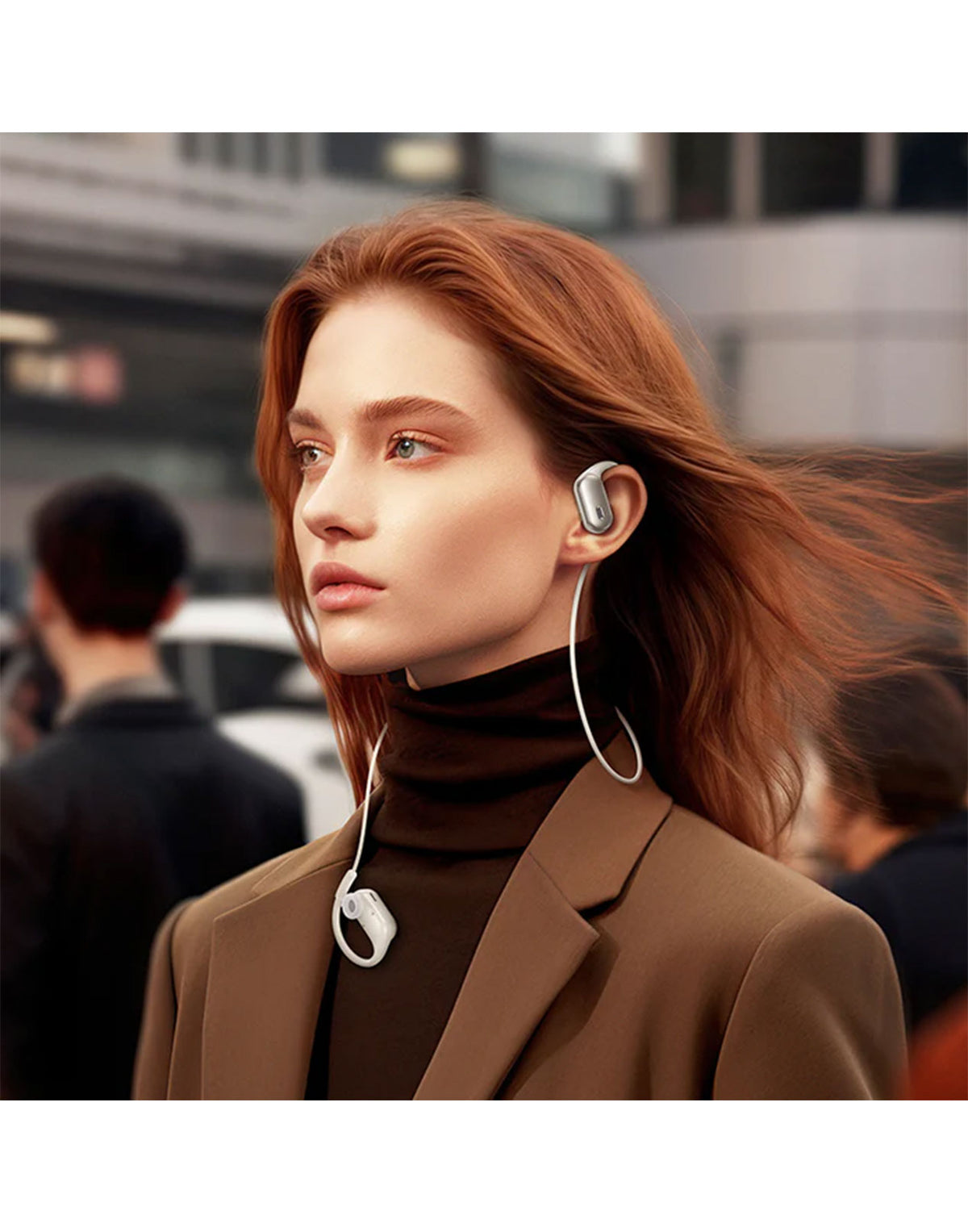 Hoco Open Ear TWS Earbuds w/ Ear Hook With Detachable lanyard, 7 Hours (EA7) With ANC+ENC - Black