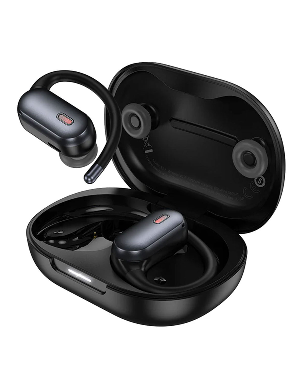 Hoco Open Ear TWS Earbuds w/ Ear Hook With Detachable lanyard, 7 Hours (EA7) With ANC+ENC - Black