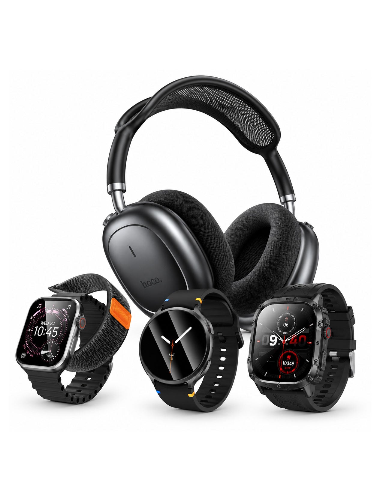 Hoco Package Deal Smart Watch Y42 Ultra, Y43 & Y45 Smart Watches + Hoco W55 Plus ANC Bluetooth Headsets (Bundle)