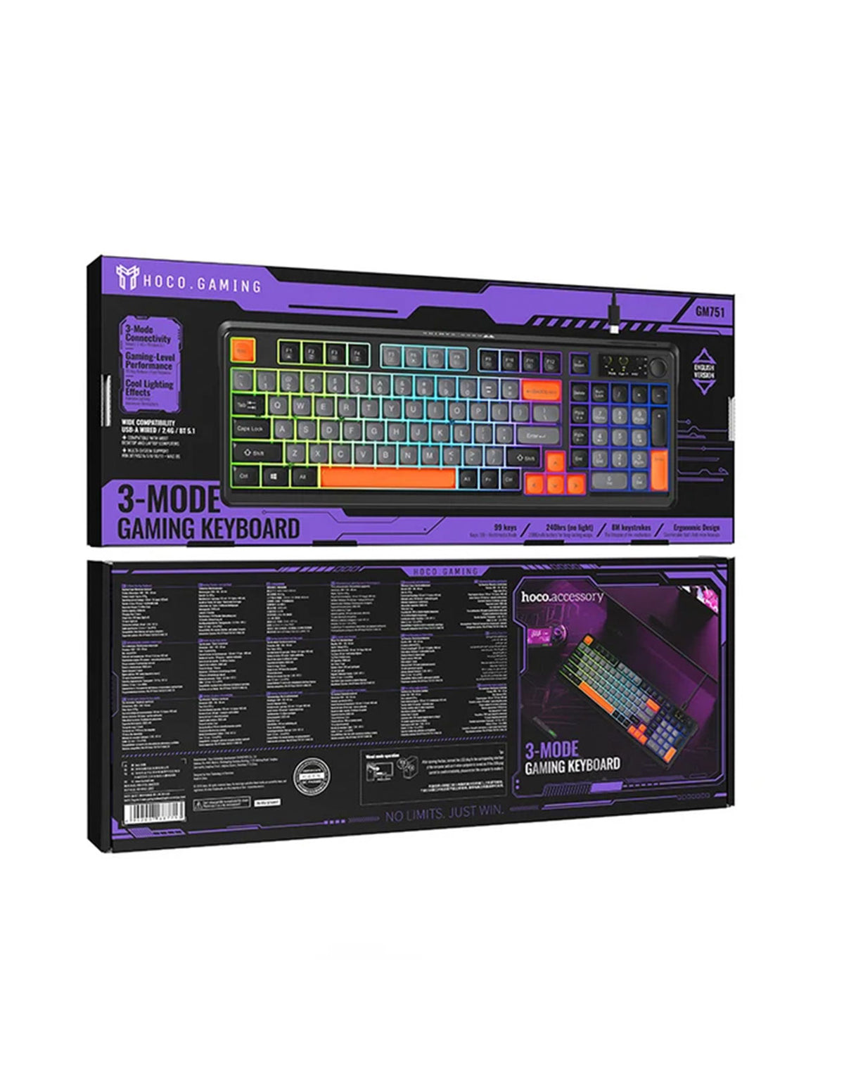 Hoco Premium Multifunction Gaming Keyboard Wired & Wireless Modes (GM751) - Black