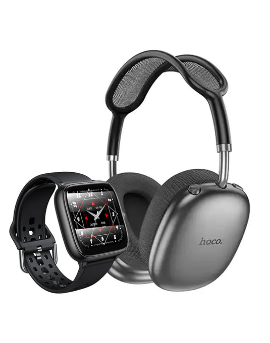 Hoco Smart Sports Watch (Y36) - Black (Brand New) + Bluetooth Headset W55 Plus